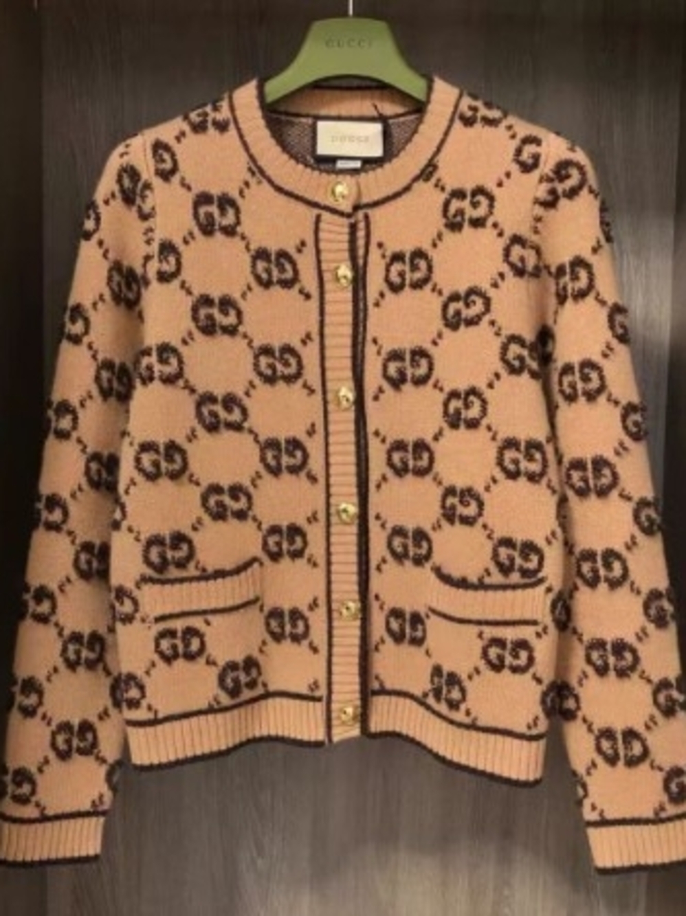 Gucci Pink Logo Jacquard Wool Cardigan